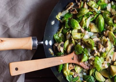 Roasted Brussels Sprouts with Mushrooms & Onions