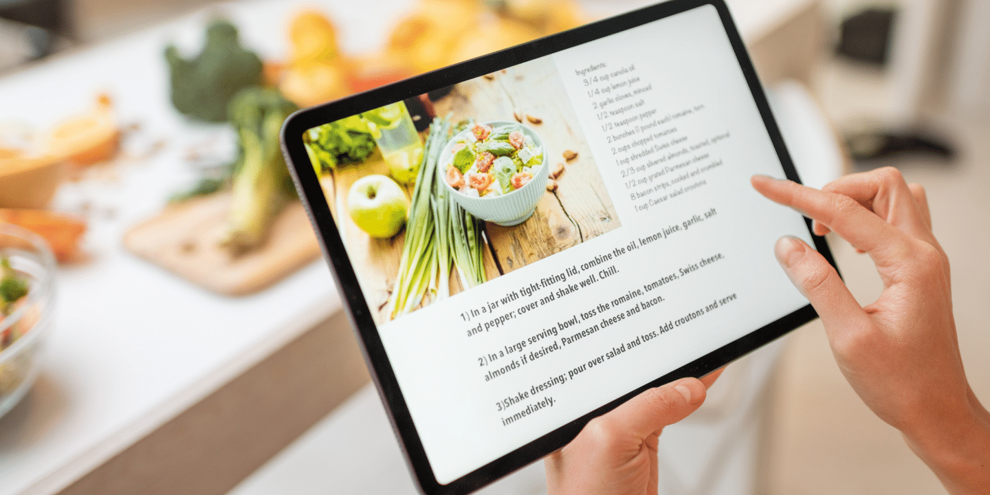 cooking and reading recipe online